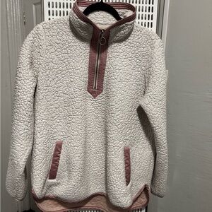 Abercrombie & Fitch White and Pink Teddy Jacket